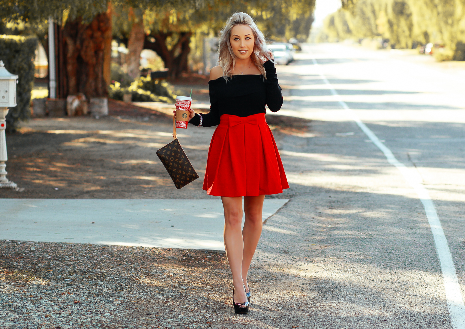 red holiday outfit